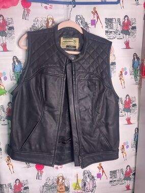 Highway 21 Black Quilted Leather Motorcycle Vest - X Large